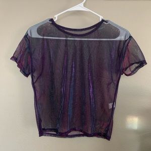 Holographic Glittery Mesh Top